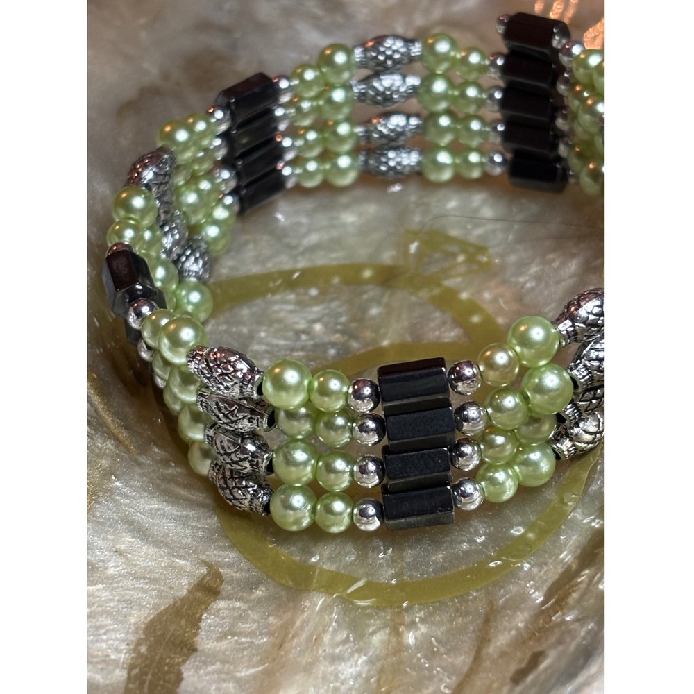 Green Faux Pearl and Hematite magnetic wrap therapy Bracelet/Necklace
